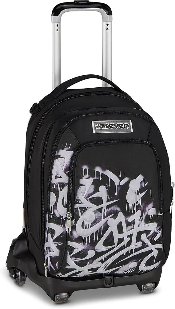 Seven Trolley Jack 8 Wheels Detach PLUMPY LINE BOY, Black, 34 L, Decomposable, Detachable Backpack, 4 in 1, Cross-over System, Multifunctional Pockets, Elementary and Middle School, Children, Boys