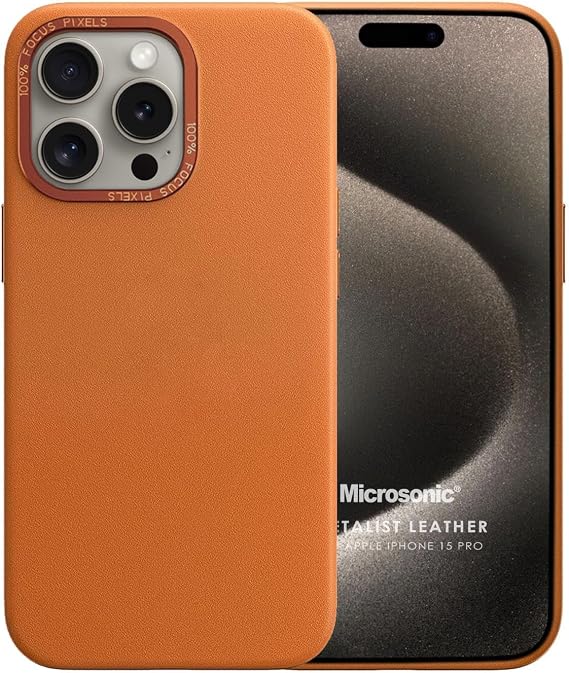 Microsonic Apple iPhone 15 Pro için Kılıf Metalist Leather Turuncu [iPhone 15 Pro ile Uyumlu Kılıf - Turuncu]