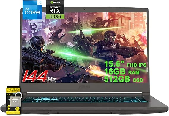 msi Thin 15 Gaming Laptop 15.6" FHD IPS 144Hz Intel Octa-core i5-13420H (Beats i7-11800H) 16GB RAM 512GB SSD GeForce RTX 4050 Backlit Type-C Win11 ICP Accessory