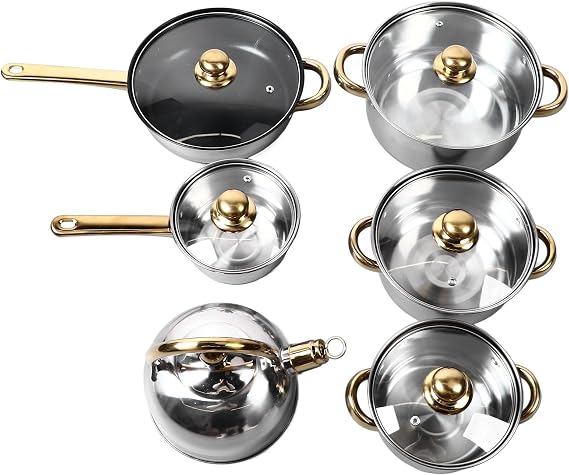 Kitchen Cookware Set, Pot Lids Versatile 12 Pieces Kitchen Cookware Pots for Cooking