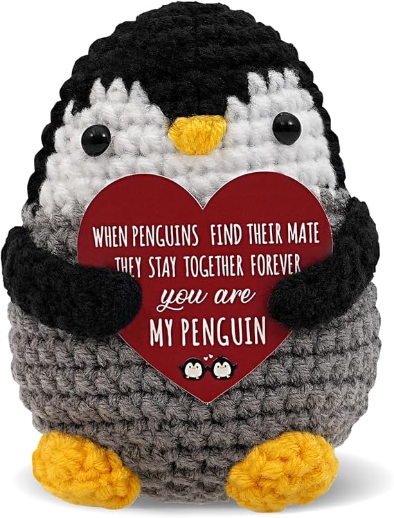 Gifts for Him Her Boyfriend Girlfriend, Handmade Crochet Penguin Anniversary Birthday Gifts for Men Women, To My Love Romantic Valentines Gift for Husband Wife,I Love You Pocket Hug Cute Desk Decor