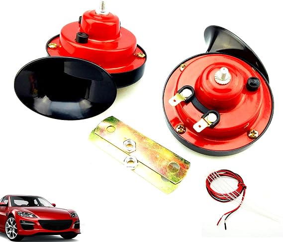 Car Horn Car Electric Horn pair Truck Horn Electric Double Horn 130DB Air Horn Horns Kit Loudapeaker red High Tone and Low Tone Horn with metal bracket for any 12V motorcycle ship car truck ship etc