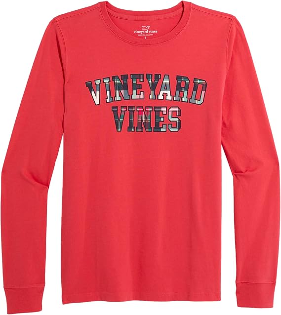 Vineyard Vines Women's Plaid Vineyard Vines Text Long-Sleeve Tee