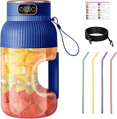 Multifunctional Portable Juicer Cup with Digital Display, 2024 New Multifunctional Portable Juicer Cup,USB Rechargeable Blue single cup single lid