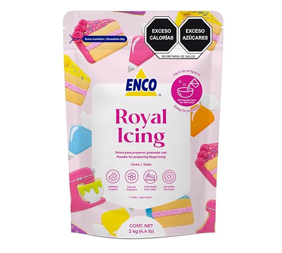 ENCO White Royal Icing Mix, Vanilla Flavor Easy to Use, Just Add Water, Smooth & Glossy Finish, Fast Drying, Versatile for Cookie Decorating (4.4 LB (2KG))