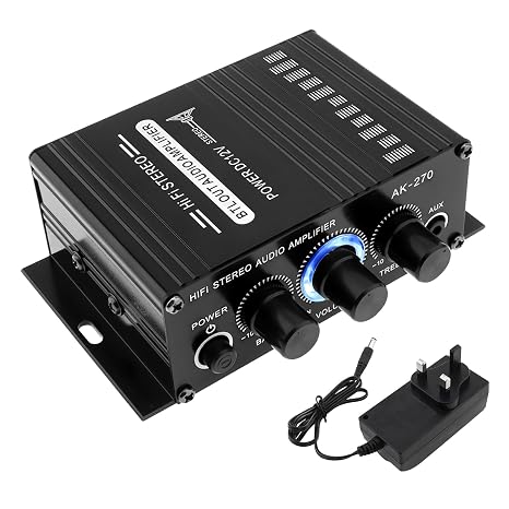 Stereo Audio Amplifier, Mini Power Amplifier with Power Supply, 12V 2 x 20W 2 Channel Class D Hi-Fi Amplifier with AUX/USB/SD Input for Home, Car, Karaoke