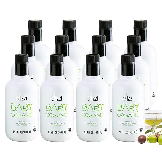 Olizzi Baby Organic Extra Virgin Olive Oil - USDA Organic, Cold Pressed, Fruity & Smooth Olive Oil for Baby Food - 16.9 FL OZ (Pack of 12)