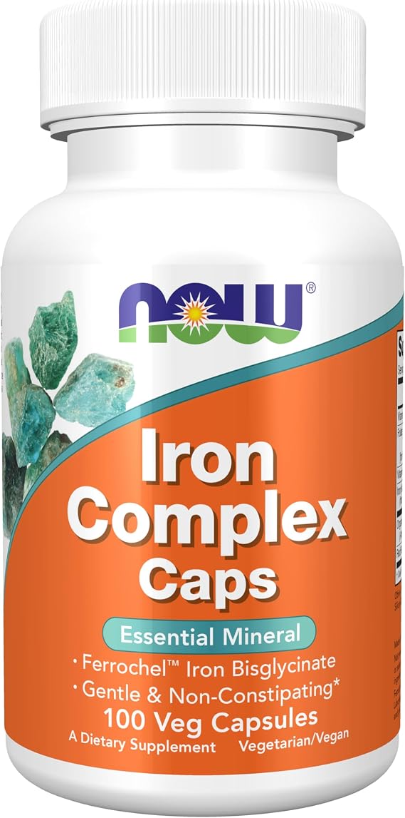 NOW Supplements, Iron Complex Caps, Non-Constipating*, 100 Veg Caps