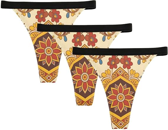 Boho Totem Pattern Breathable Comfortable thong panty No Show V-waisted seamless underwear for women tangas para mujer 3 pack XL
