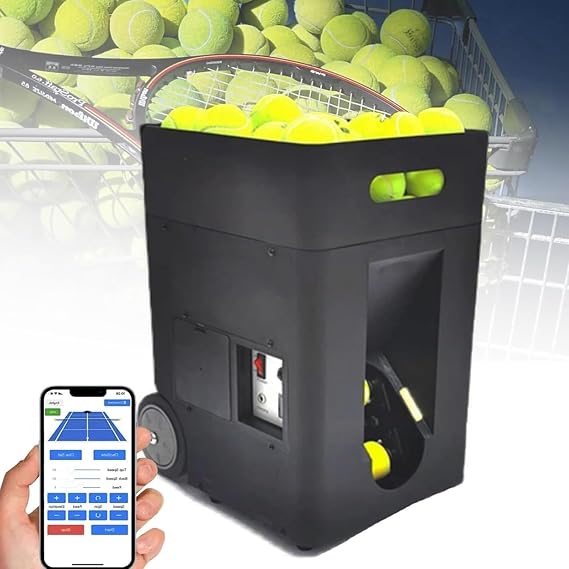 Portable Tennis Ball Machine, Automatic Tennis Ball Launcher, Adjustable Launching Angle, Speed, Rotation Frequency, 50 Large Capacity, for Beginners Solo Training Sports