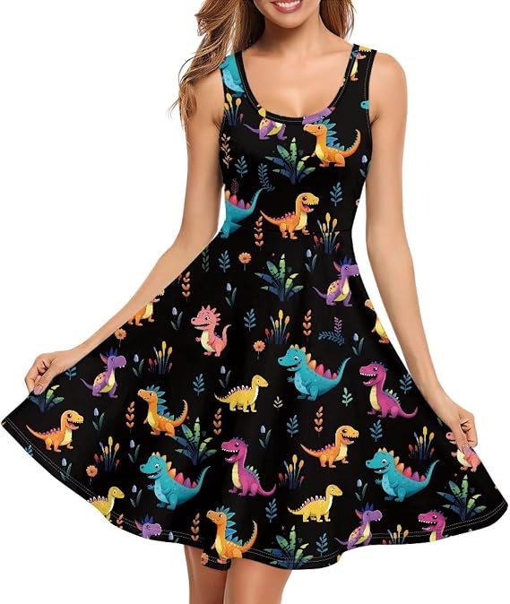 Women Stylish Tank Dresses Sleeveless Round Neck Midi Casual Dress with Pocket for Summer