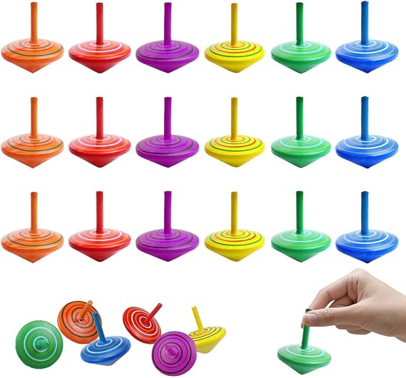 18PCS Colorful Spinning Tops Rainbow Gyroscopes Toy Spinning Painted Tops for Games Party for Friends
