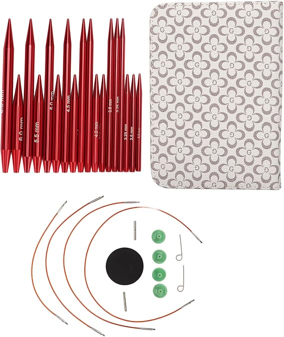AYNEFY Circular Knitting Set, Knitpicks Inrchangeable 18 Sizes Aluminum Circular Knitting 3 to 8Mm Smoothing Interchangeable Set, Knitpicks Inrchangeable with Bag for Versatile Fab