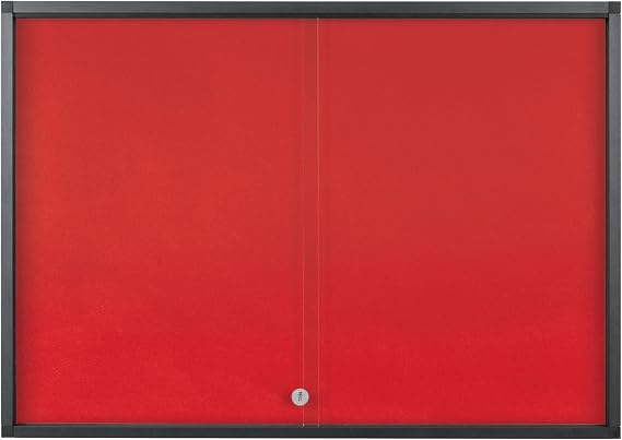 Bi-Office Exhibit Extra Pinable Display Case 12 x A4 Red Felt Surface Glass Door Aluminium Frame Anthracite