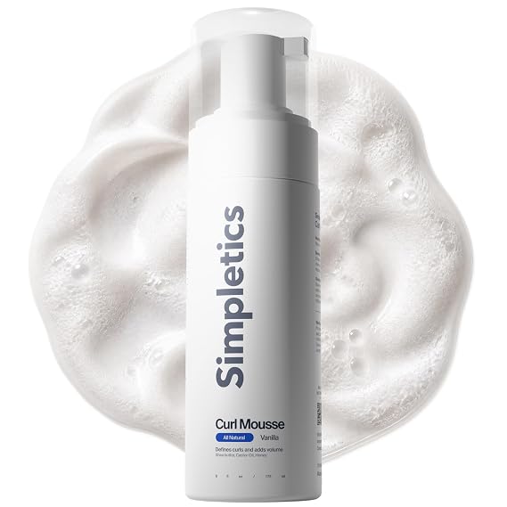Simpletics All Natural Curl Mousse for Curly, Wavy & Coily Hair Lightweight Curl Defining Foam with Soft Hold, Frizz Control & Volume, No Crunch, Shea Butter, Baobab Oil & Honey