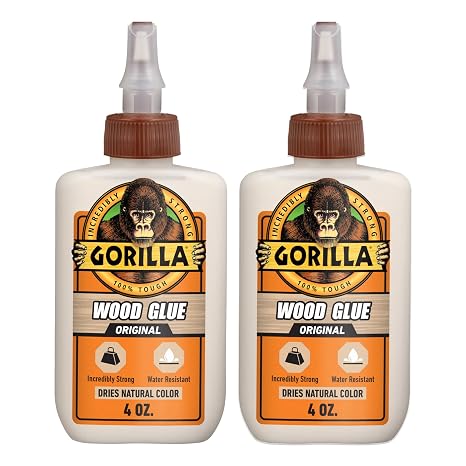 Gorilla Wood Glue, Water Resistant, Natural Color, 4 oz Bottle, 2-Pack