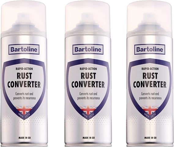 Bartoline Rust Converter 400ml 3 Pack – Rapid Rust Neutraliser Spray for Ferrous Metals – Self-Priming and Fast Acting Ideal for Cars, Tools, Fences and More