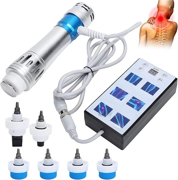 Shockwave Therapy Machine Plantar Fasciitis, Extracorporeal Radial Shockwave Machine with 7 Massage Head, 12 Gears Energy & 16 Gears Frequency Adjustable, Shock Wave Therapy Device for Body Relax