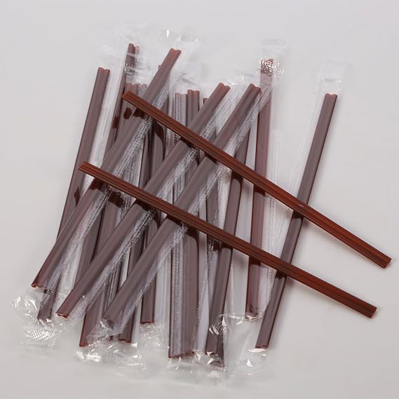 100 Individually Wrapped 7 Inch Two-Hole Plastic Coffee Stirrers, Disposable Drink Stirring Rods