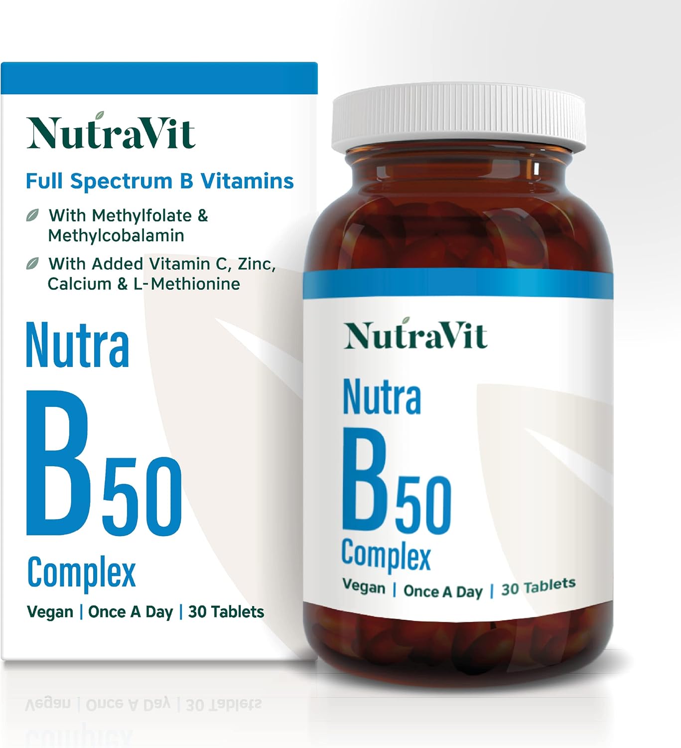 Nutra B50 Complex High Strength | Vegan 30 Tablets| Multivitamin Tablets - Folic Acid, Vitamin B, Vitamin C| Reduce Tiredness & Fatigue Whilst Supporting Your Immunce System - by NutraVit
