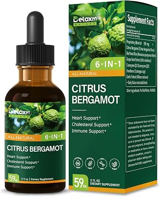 Citrus Bergamot Extract Supplement for High Cholesterol, High and Fast Absorption, 6-in-1 Blend Herbal Drops for Heart & Immune Support wGrape Seed, Garlic Extract. 2oz