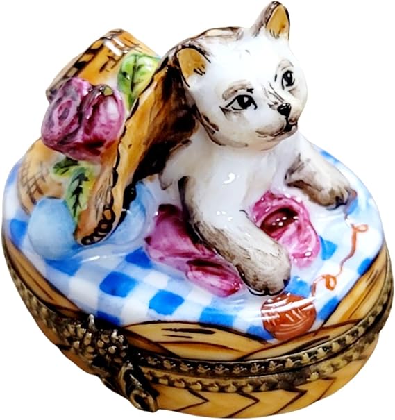 Limoges Kitty Cat Bonnet Trinket Box for Cat Lovers