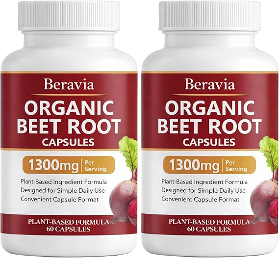 Organic Beet Root Capsules 1300 mg Beetroot per Serving, Supports Circulation & Daily Energy for Active Lifestyles, Plant-Based Antioxidant Formula, 60 Capsules (2)