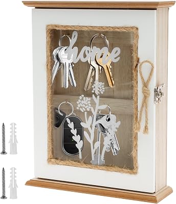 Wooden Key Box Wall Mounted Key Holder Box Decorative Wooden Keys Cabinet with 6 Hooks Easy Install for Entrance Bedroom Living Room