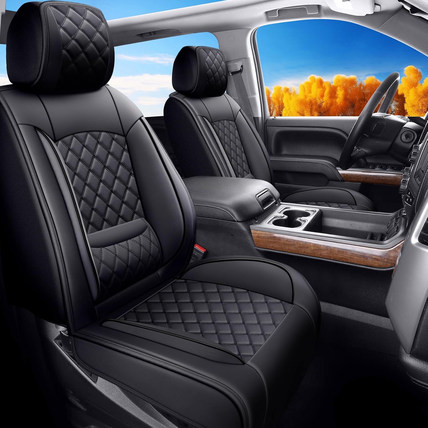 Car Seat Covers Fit for Chevy Colorado 2015-2025 Only Fits 5 Seats - Full Set Pickup Truck Seat Cushion Protectors, Airbag Compatible, Waterproof & Breathable Leather Black