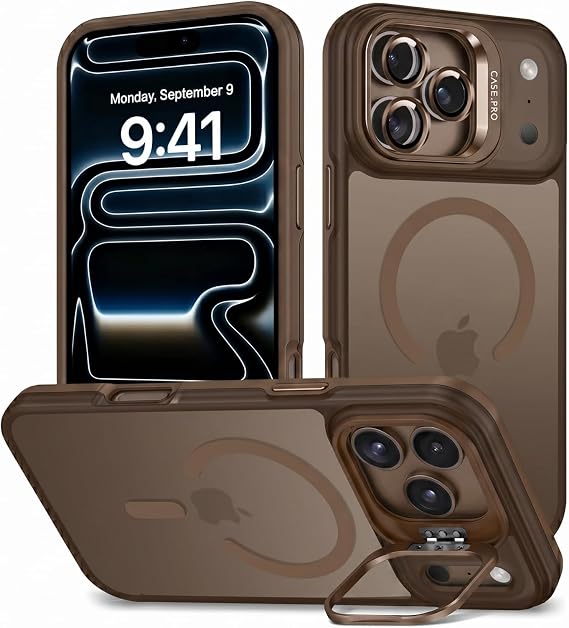 Babilden iPhone 17 Pro Max İçin Kılıf Kamera Korumalı Magsafe İle Uyumlu Kablosuz Şarj Özellikli Mat Şeffaf Standlı Lens Hediyeli Telefon Kılıfı (Titanyum Gold)