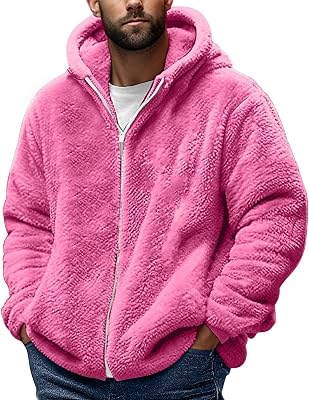 Mens Fuzzy Sherpa Athletic Hoodie Heavyweight Fleece Jacket Zip Up Hooded Sweatshirt Sports Coat