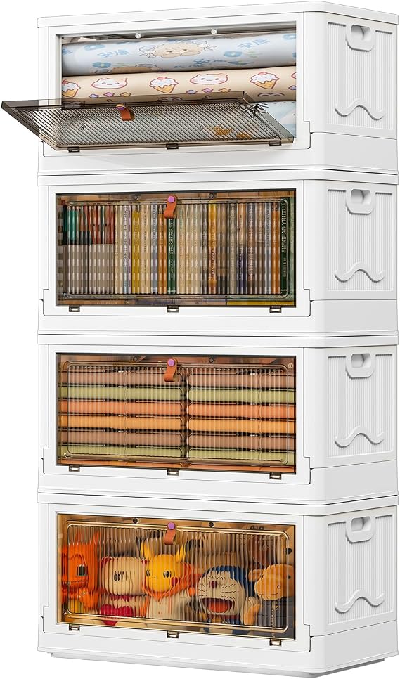 YFXCVSL 4 Tier Storage Bins with Lids 103QT - Stackable Storage Containers with Wheels, Folding Storage Boxes, Stackable Storage Bins, Closet Organizers and Storage for Living Room,Office