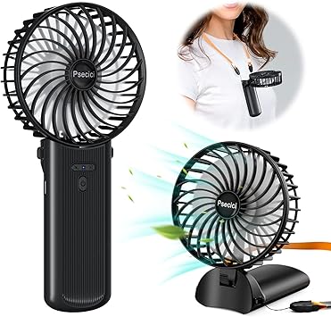 Psecici Handheld Fan, Mini Portable Personal Fan with lanyard, 4 Speeds Level 180 Foldable Design for Desk/Travel/Office/Outdoor