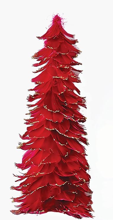 Worth Imports 16" Feather Tree with Glitter Tips, Red