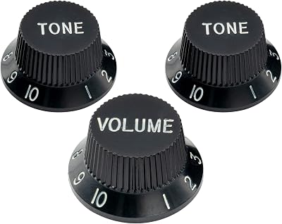 Musiclily Pro Metric Size 18 Spline 1 Volume 2 Tone Strat Style Knobs Set for Asia Import Guitar Bass Split Shaft Pots, Black