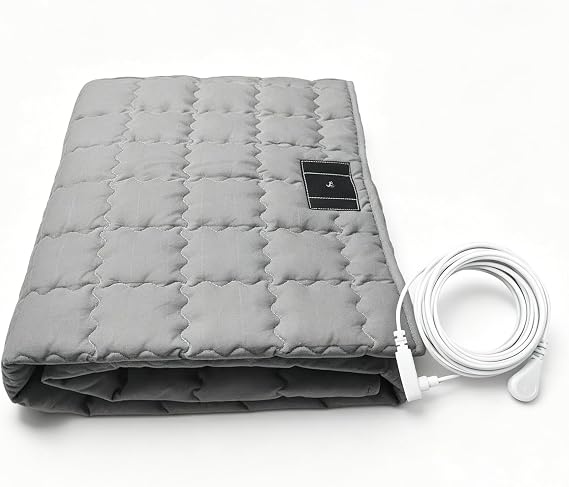 Grounding Mat Cotton Bed Pad Silver Fiber Quilted Grounded Mat for Adult 34.2"x50" Earth Connected Cloud Bedding with 15ft Cord
