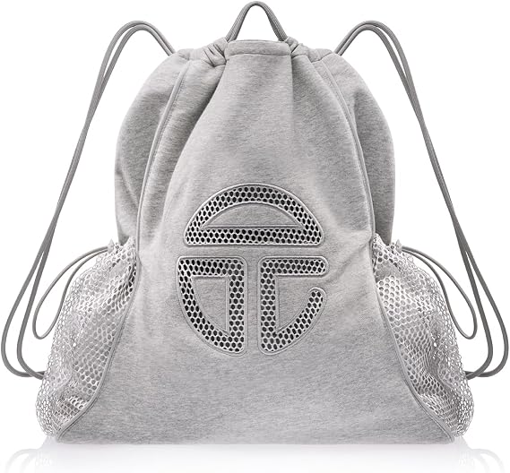 TELFAR String Bag - Heather Grey | Unisex Cotton-Poly Drawstring Bag | Breathable Mesh Pockets | Laser Cut Logo | Casual & Athletic