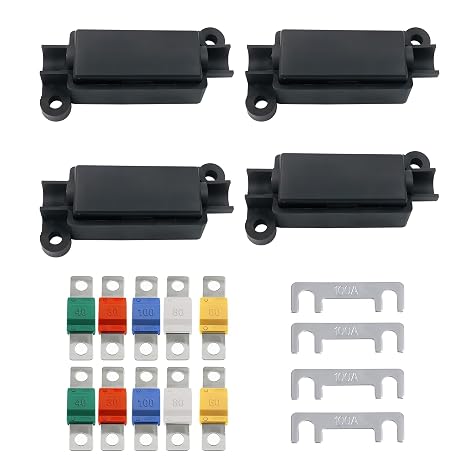4 PCS Midi Fuse Holders Kit, 10 PCS Mega Fuses 32V 30A-100A Inline Set