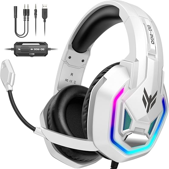 YPBDAN Gaming Headset for PS5, PS4, Xbox Series X|S, Xbox One, PC, Switch, Mac - RGB Over-Ear Headphones with 7.1 Surround Sound, Noise Cancelling Mic, 50mm Drivers &amp; Memory Foam Ear Pads