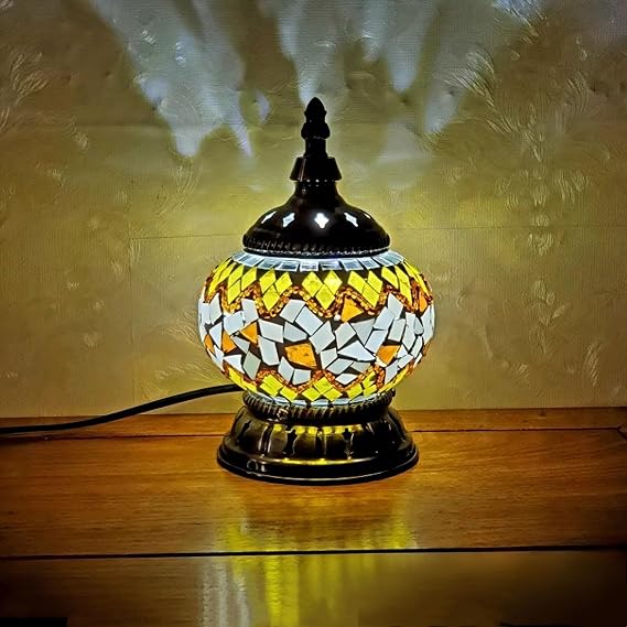 Turkish Exotic Mosaic Table Lamp with Handmade Moroccan-Style Retro Lamp Shade Decorative Lights for Bedroom Bar Man Cave Office Art Decor