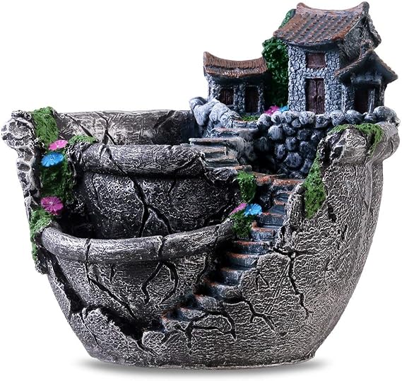 Creative Fairy Garden Flower Pot, Plant Pot, Succulent Plant Flower Pot Rack - Hanging Design Suitable for Home, Office, and Garden Decoration (Silvery)