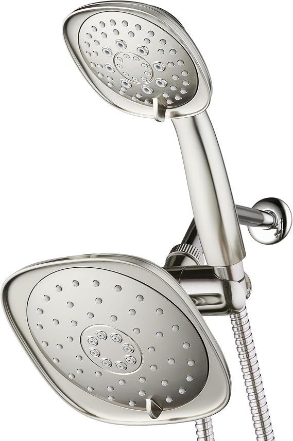 AquaDance Luxury Square High-Pressure Giant 7.3" Rain Shower Head/Handheld Spa Combo. Extra-Long 72" Stainless Steel Hose, 3-way Flow Diverter, Satin Nickel Finish