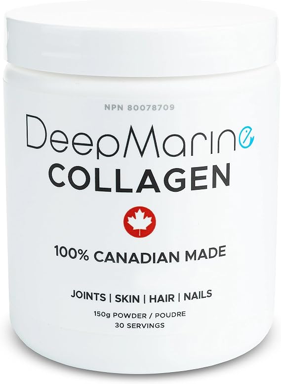 DeepMarine Collagen 100% Canadian Made Collagen Peptides, Wild-Caught Collagen Powder, Hydrolyzed Marine Collagen - 30 Day Supply - Gluten-Free, Tasteless, Odourless, Keto and Paleo Friendly