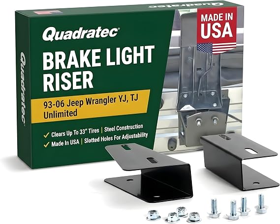 Quadratec Third Brake Light Riser Spacer Extension Kit - Fits Jeep Wrangler YJ TJ and Unlimited 1993-2006 - Adjustable for Bigger and Larger Tires - Lifts Above Spare Tire Mount