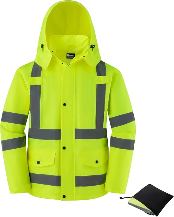 Ubon Safety Rain Jacket for Men Waterproof Hi Vis Reflective Raincoat