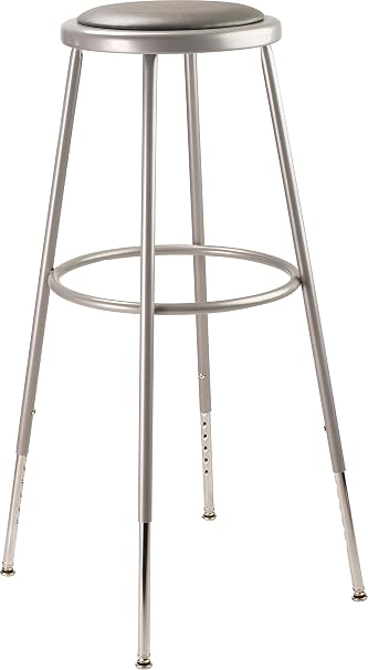 National Public Seating 6430H Grey Steel Stool with Vinyl Upholstered Seat Adjustable, 31"-39"