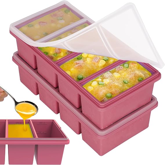 1 cup Silicone Freezer Trays with Lids, Soup Container Style Ice Cube Trays