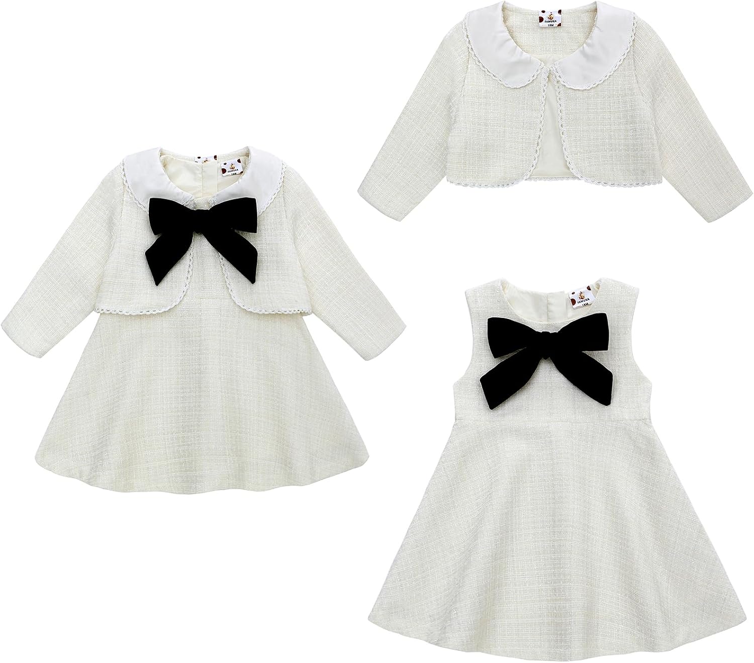 famuka Little Girl Tweed Suit Kids 2PCS Sleeveless Dress  Coat Winter Party Dress Outfit