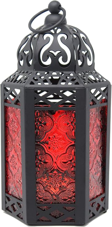 Vela Lanterns Decorative Indoor Moroccan Candle Table Centerpieces, Red, S