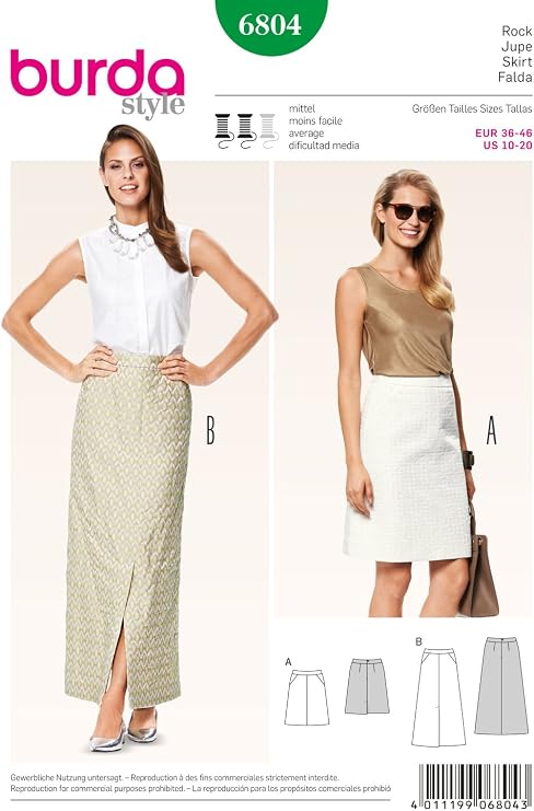 Burda Style sewing pattern 6804 long or short skirt,